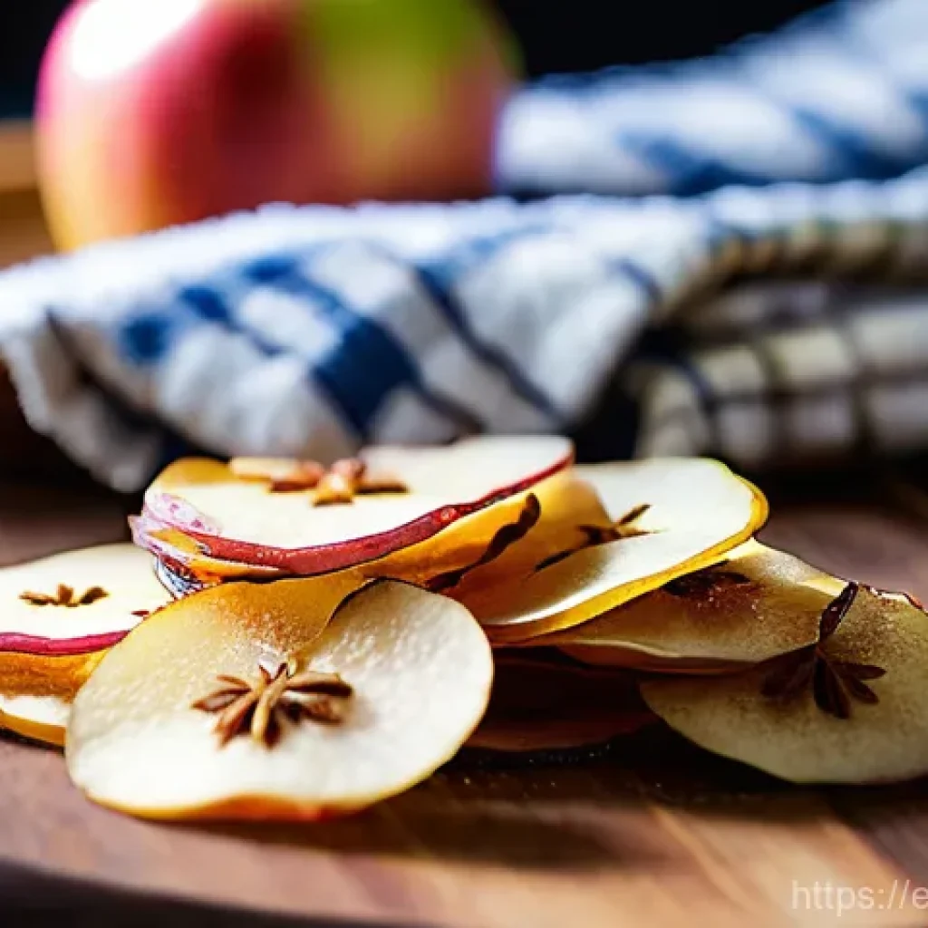 맛있고 건강한 건조 식품 만들기 비법 - **Prompt 1: Golden Cinnamon Apple Chips**
    A vibrant, close-up shot of perfectly dehydrated, thin...