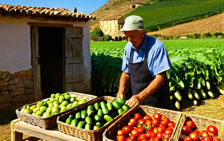건조 식품 제조의 부가가치 창출 방법 - **Prompt: Sustainable Harvest & Preparation**
    "A vibrant, eye-level close-up of a Spanish farmer...