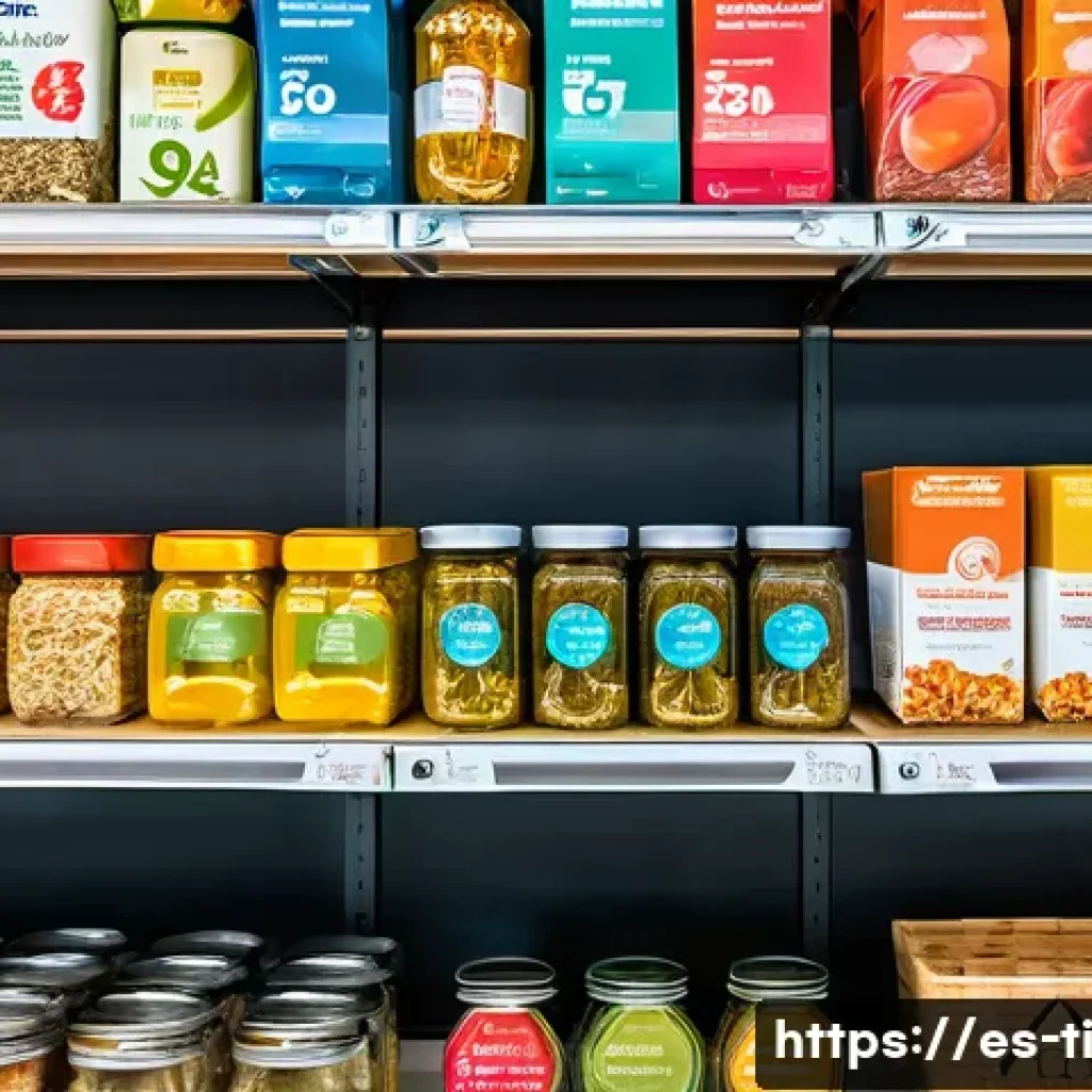 건조 식품의 수출 입법 및 시장 진출 전략 - A vibrant, modern grocery store shelf in Spain featuring various dehydrated food products with organ...