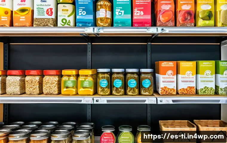 건조 식품의 수출 입법 및 시장 진출 전략 - A vibrant, modern grocery store shelf in Spain featuring various dehydrated food products with organ...