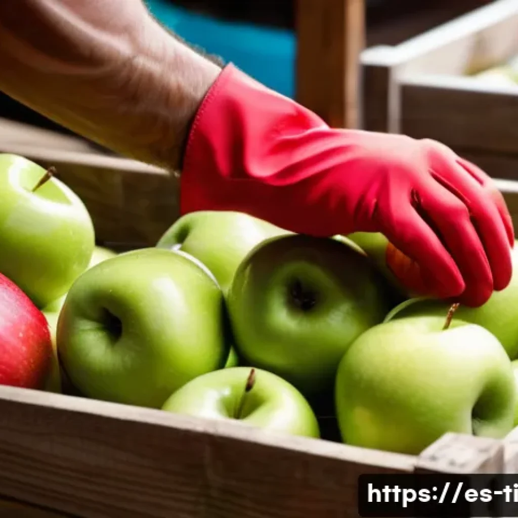 건조 식품 제조 시 주의사항 및 문제 해결 - A highly detailed close-up of fresh apples being carefully selected for dehydration, showcasing vibr...