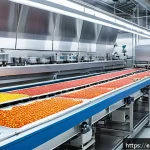 주제별 건조 식품 제조 사례 연구 - A modern Spanish food dehydration factory interior showcasing advanced freeze-drying (lyophilization...
