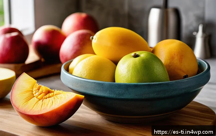 맛과 영양을 동시에 갖춘 건조 식품 제조법 - A bright, rustic kitchen scene showing a variety of fresh tropical fruits perfectly ripe yet firm, i...