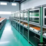 건조 식품 제조의 지속 가능성 논의 - A modern food dehydration facility in Spain showcasing advanced microwave and hot air combined dryin...