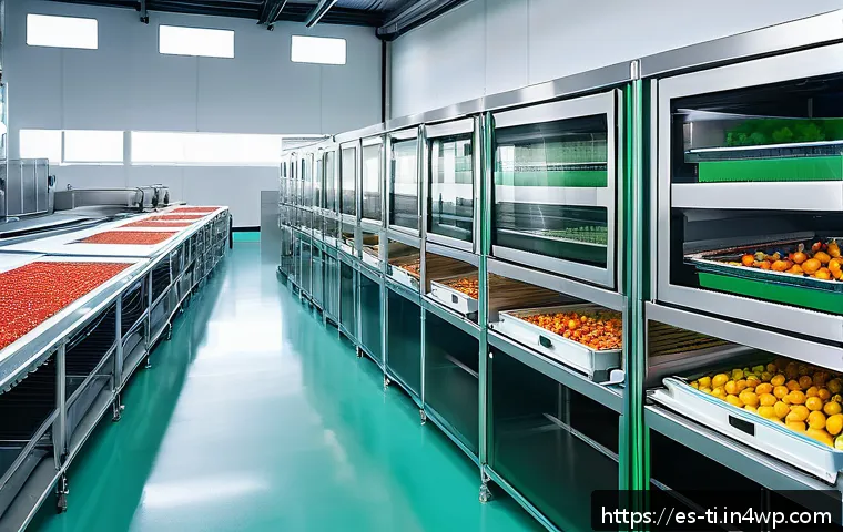 건조 식품 제조의 지속 가능성 논의 - A modern food dehydration facility in Spain showcasing advanced microwave and hot air combined dryin...