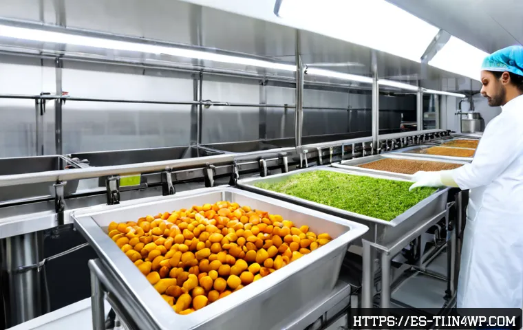 Home 14 건조 식품 제조에 필요한 최적의 환경 조건 - Photorealistic modern dried food production room in a Spanish food-processing facility, stainless st...